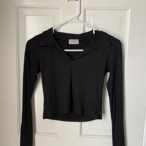 Collared Women's Black Long Sleeve Top
